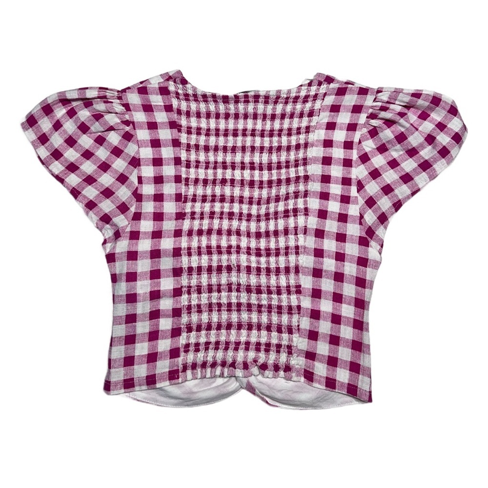 ZARA ~ Pink and White Gingham Checkered Short Sleeve Top size S - Picture 4 of 8